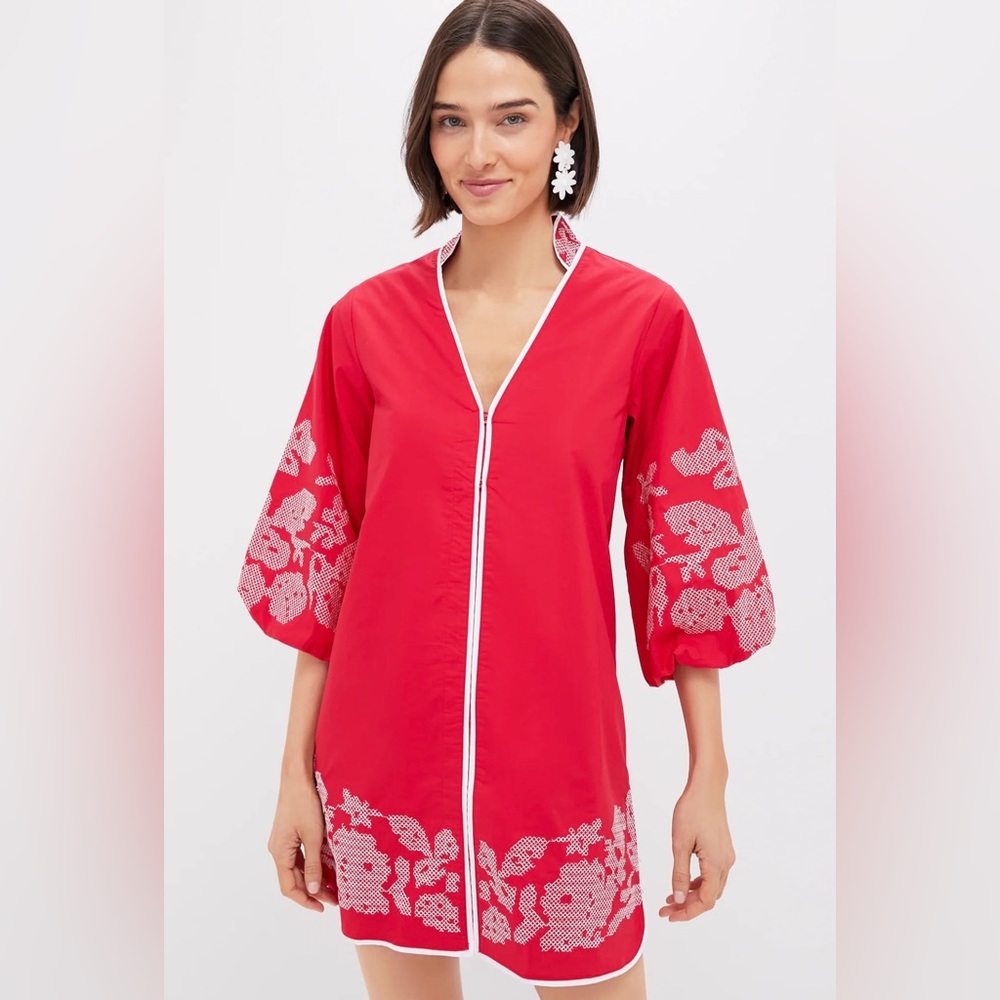 Tuckernuck Red Mini Dress with White Floral Embroidery
